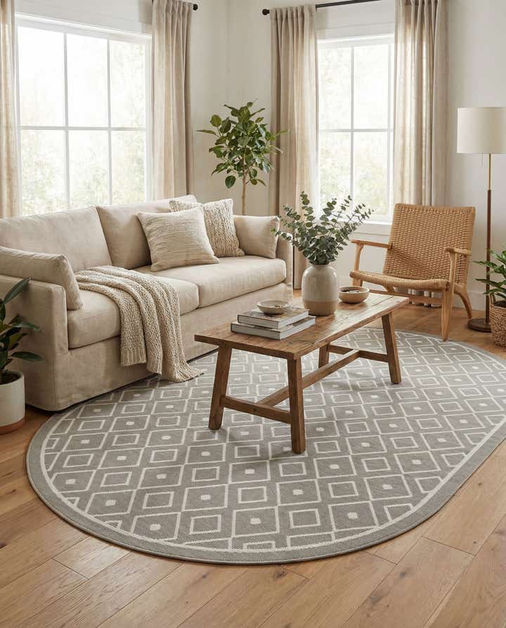 5' 3 x 8' Easy-Clean Trellis Indoor / Outdoor Oval Rug