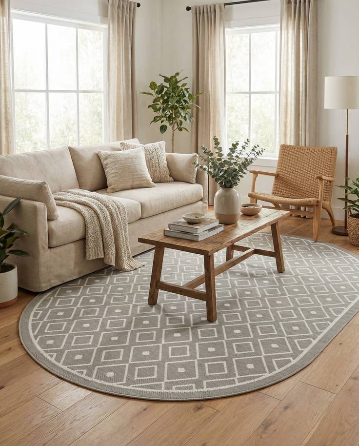 Detail image of 5' 3 x 8' Easy-Clean Trellis Indoor / Outdoor Oval Rug