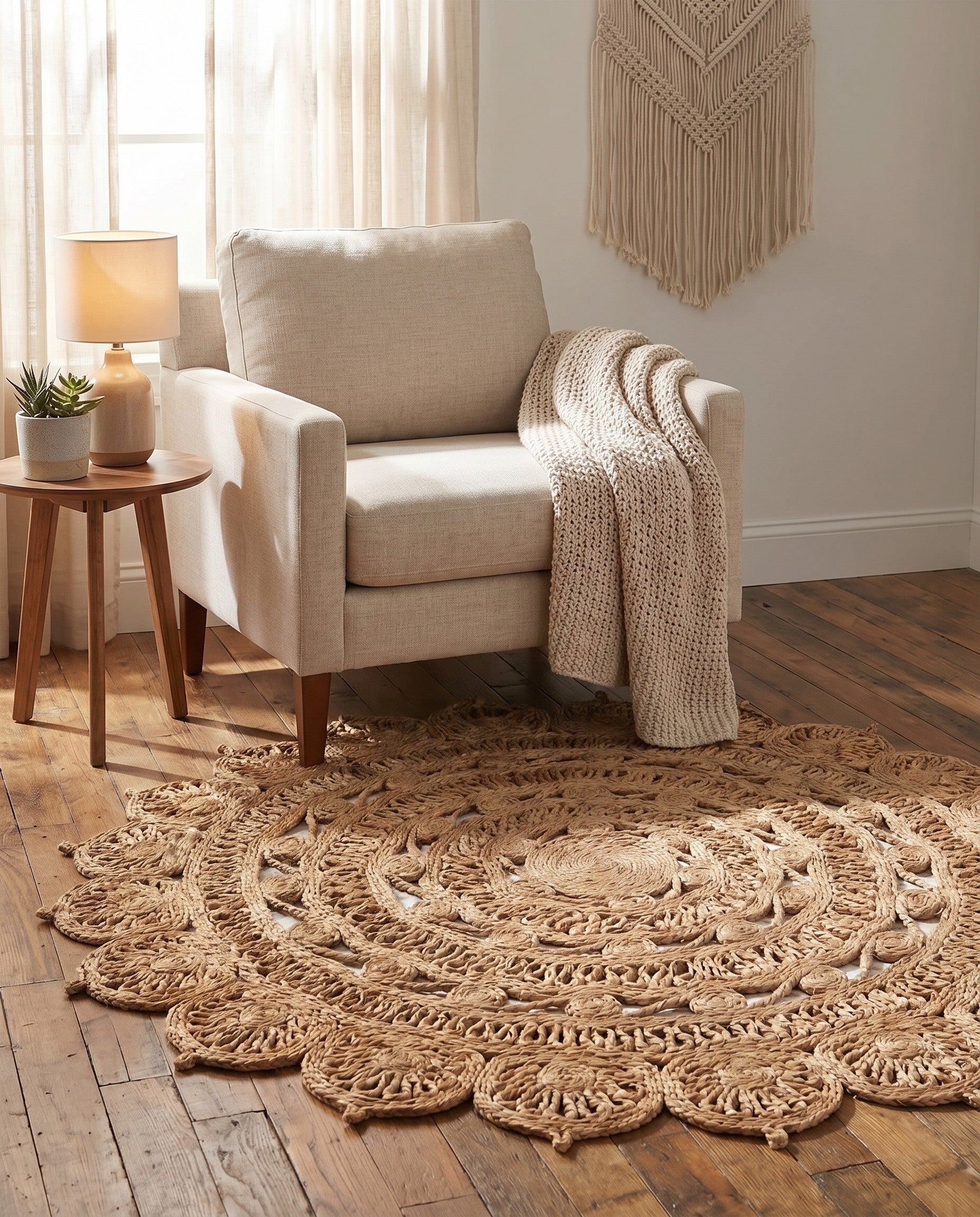 4' 1 x 4' 1 Handmade Braided Jute Round Rug