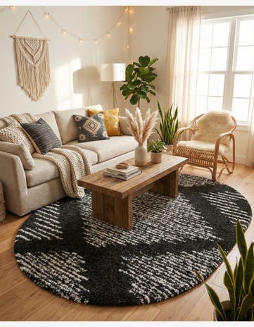 Black and White Serenity Shag Oval Rug