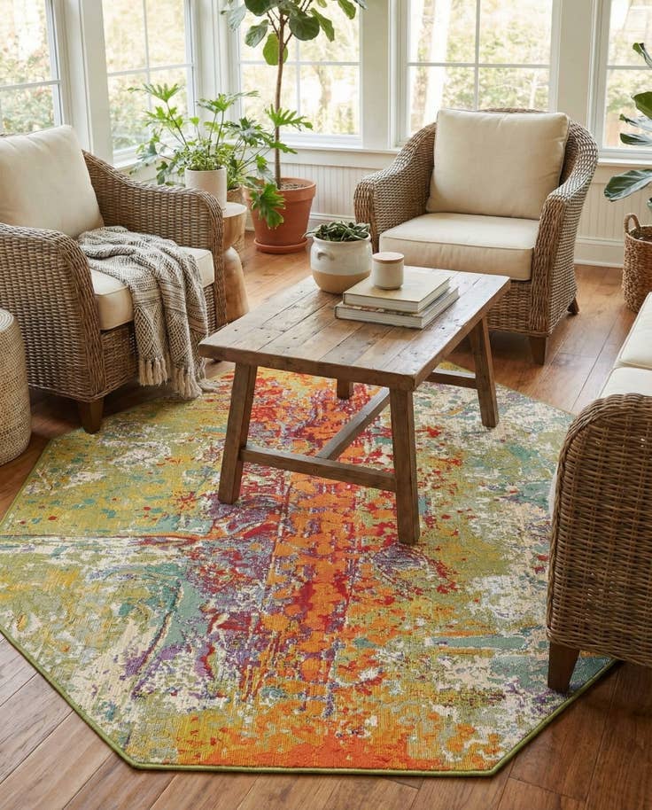 Detail image of 5' x 5' Easy-Clean Modern Indoor / Outdoor Octagon Rug