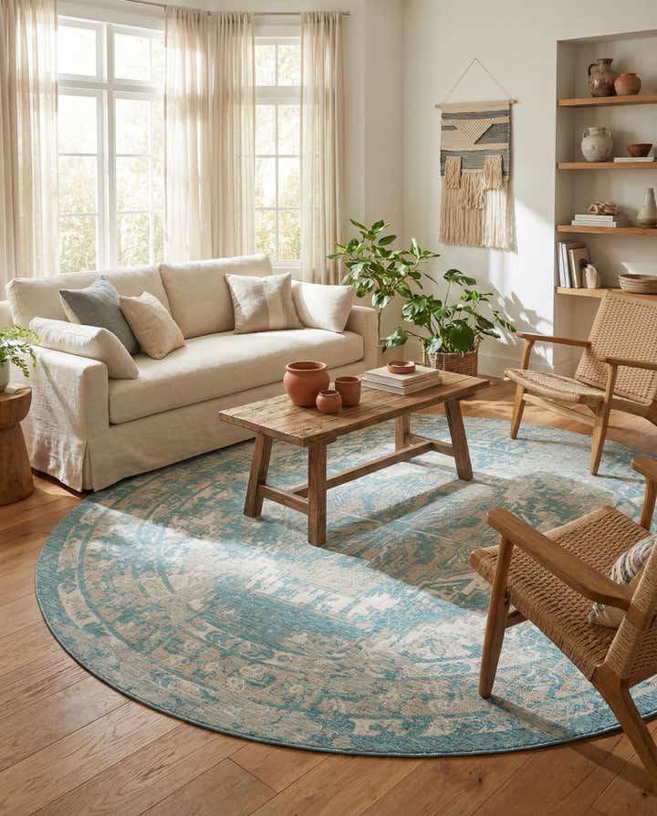 10' x 10' Easy-Clean Traditional Indoor / Outdoor Round Rug