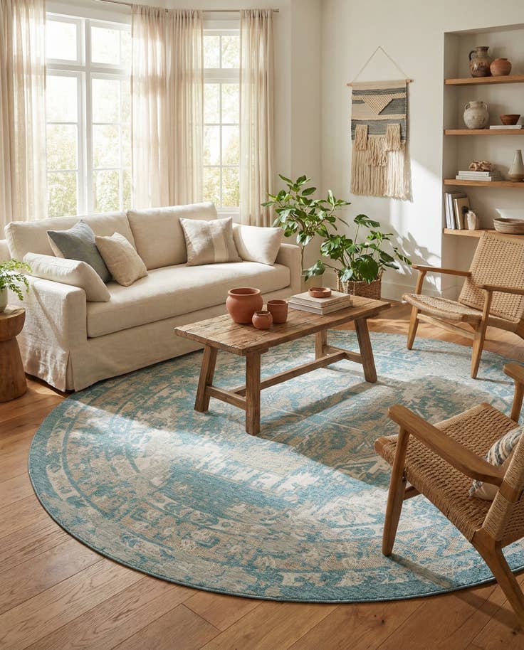 Detail image of 10' x 10' Easy-Clean Traditional Indoor / Outdoor Round Rug