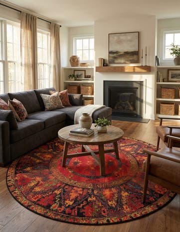 6' x 6' Easy-Clean Tribal Indoor / Outdoor Round Rug