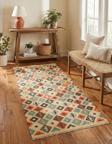 3' 3 x 6' 6 Hand Woven Kilim Maymana Wool Runner Rug