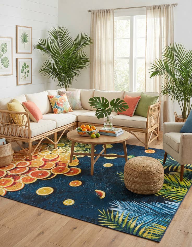 Detail image of  7' 10 x 10'  Washable Coastal Indoor / Outdoor Rug