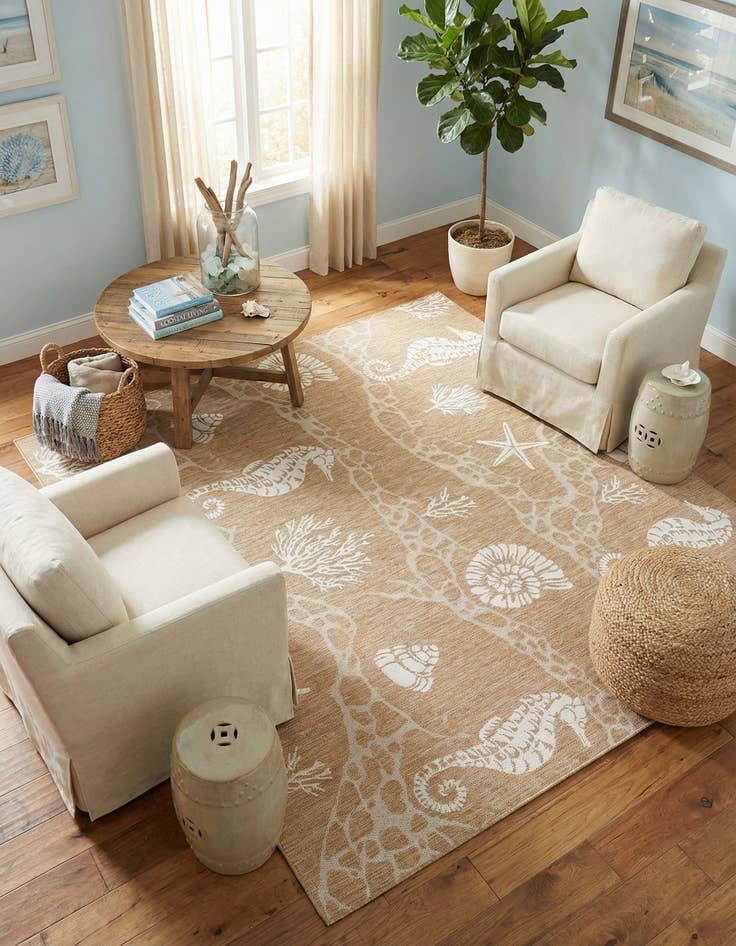 Detail image of  10' x 10'  Washable Coastal Indoor / Outdoor Square Rug
