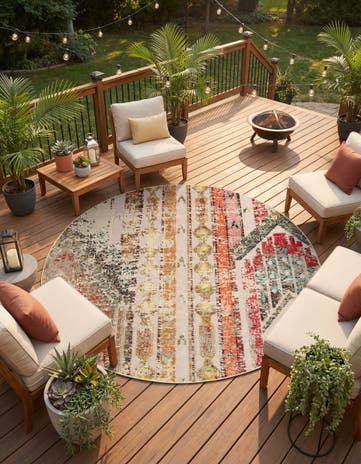 7' 10 x 7' 10 Easy-Clean Casablanca Indoor / Outdoor Round Rug