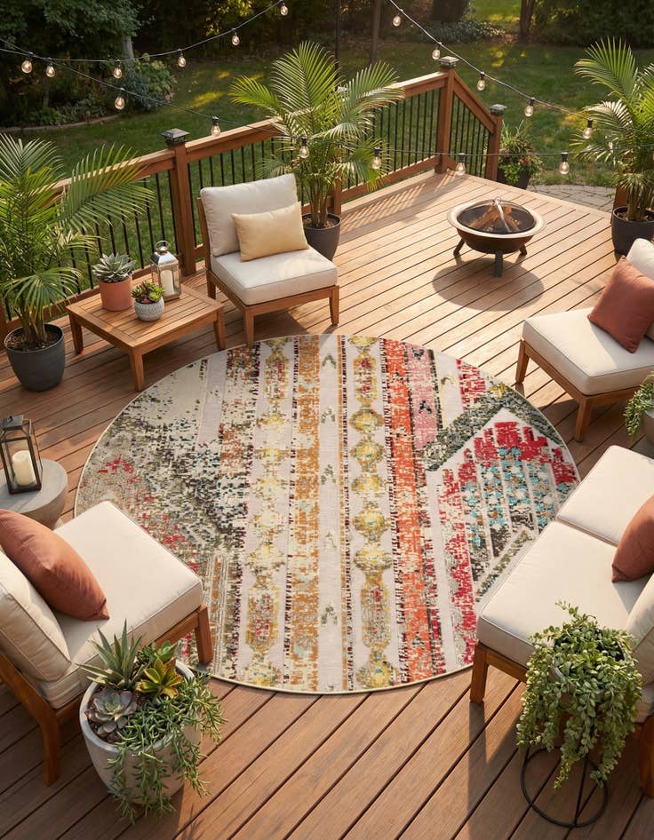 Detail image of 7' 10 x 7' 10 Easy-Clean Casablanca Indoor / Outdoor Round Rug