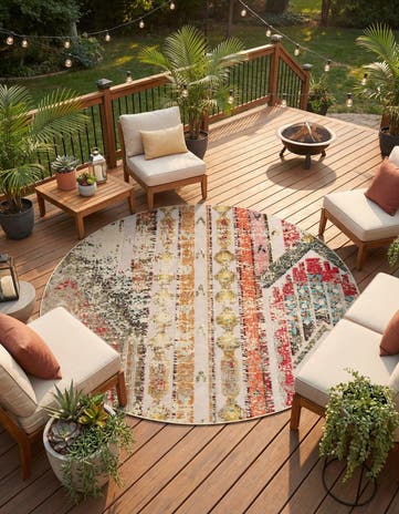 7' 10 x 7' 10 Easy-Clean Casablanca Indoor / Outdoor Round Rug