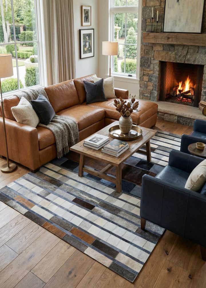 5' 1 x 7' 10 Cowhide Leather Rug