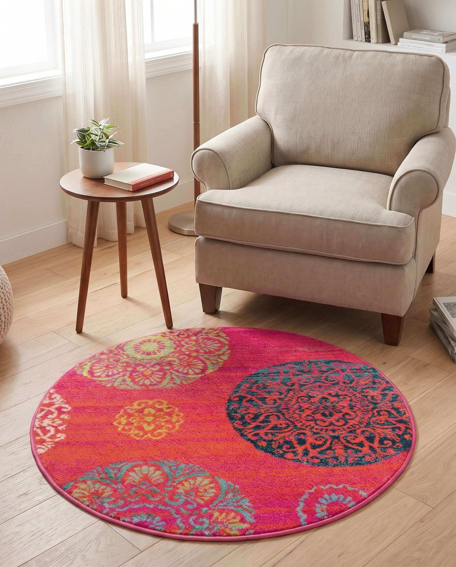 Rust Red Azalea Round Rug