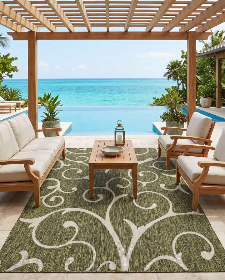 5' 3 x 8' Easy-Clean Botanical Indoor / Outdoor Rug