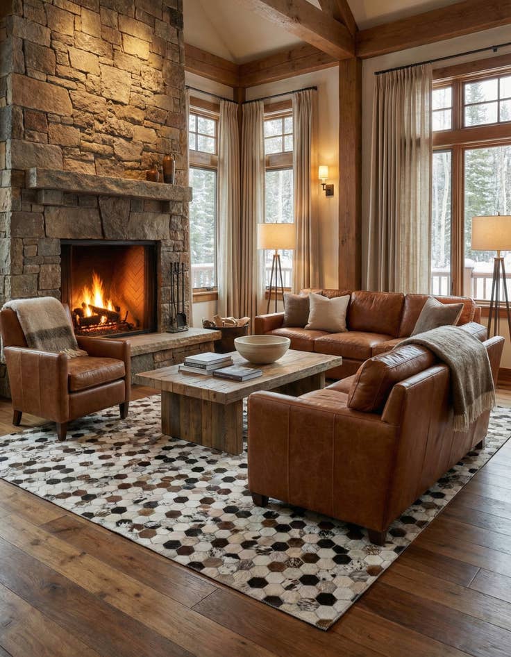 Detail image of 5' 1 x 8' 2 Cowhide Leather Rug