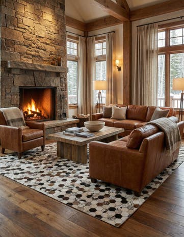 5' 1 x 8' 2 Cowhide Leather Rug