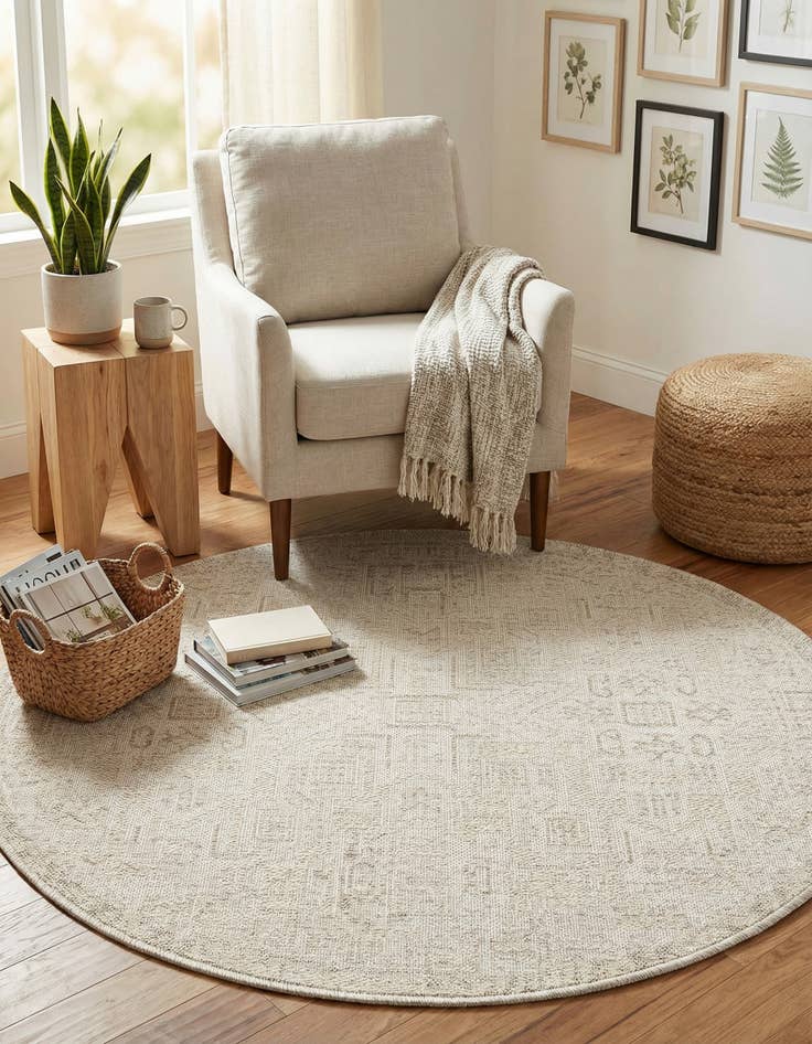 Detail image of 4' x 4'  Washable Aztec Indoor / Outdoor Round Rug