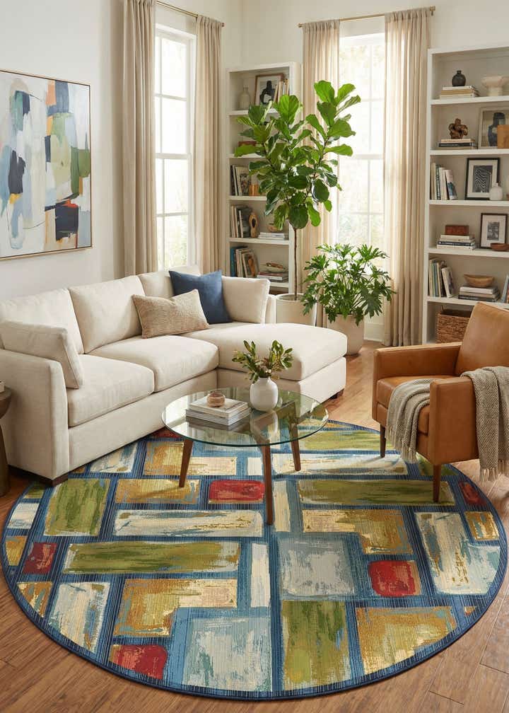 8' x 8' Easy-Clean Modern Indoor / Outdoor Round Rug