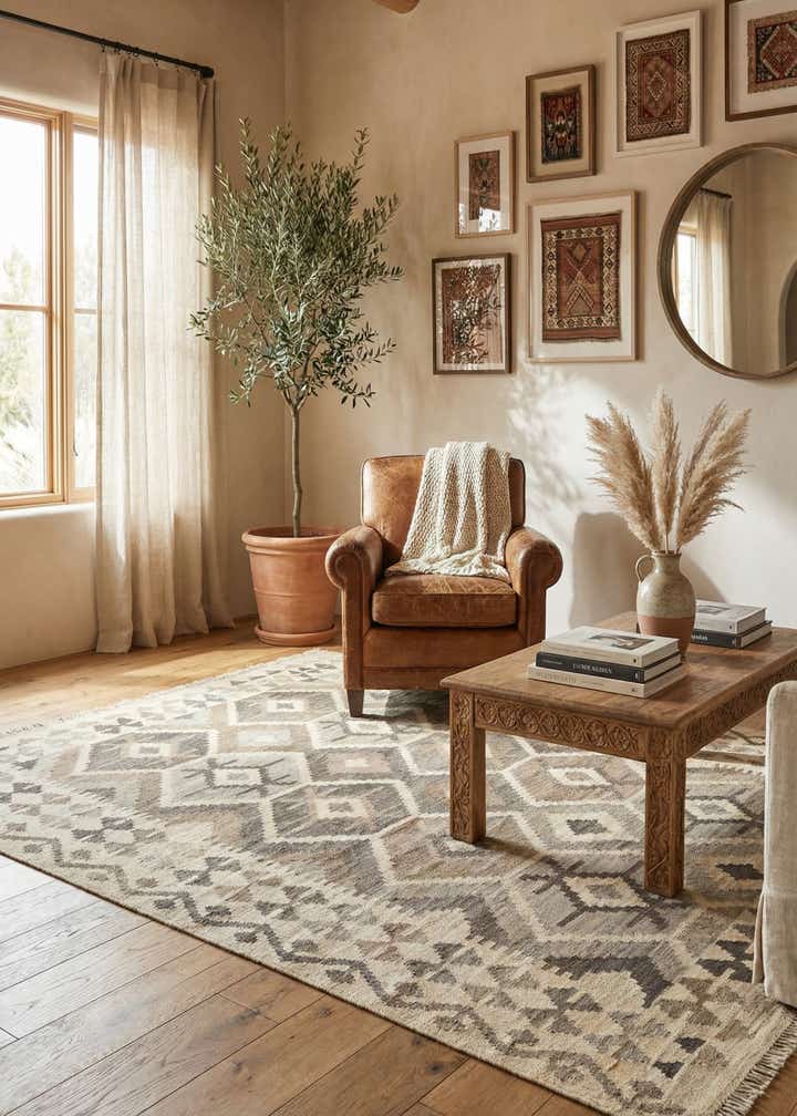 5' 2 x 6' 8 Hand Woven Kilim Maymana Wool Rug