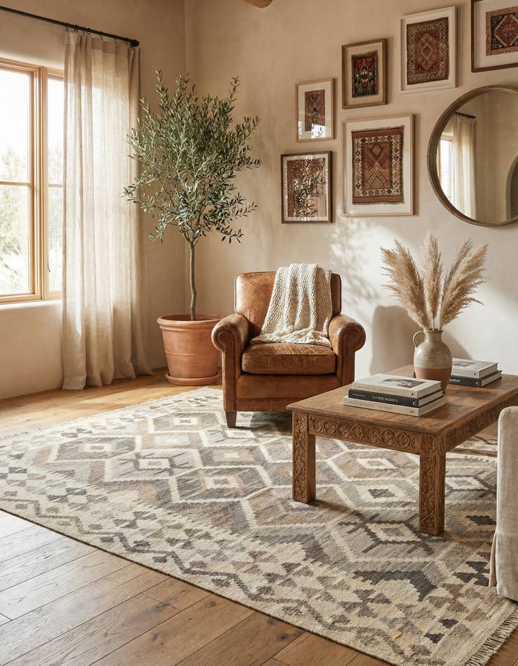 Detail image of  5' 2 x 6' 8  Hand Woven Kilim Maymana Wool Rug