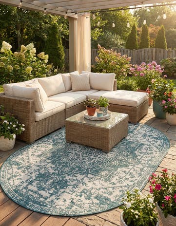 5' 3 x 8' Easy-Clean Jill Zarin Dubai Indoor / Outdoor Oval Rug