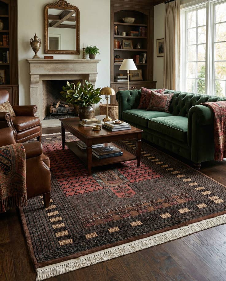 Detail image of 4' 3 x 5' 11 Hand Knotted Bokhara Oriental Wool Rug