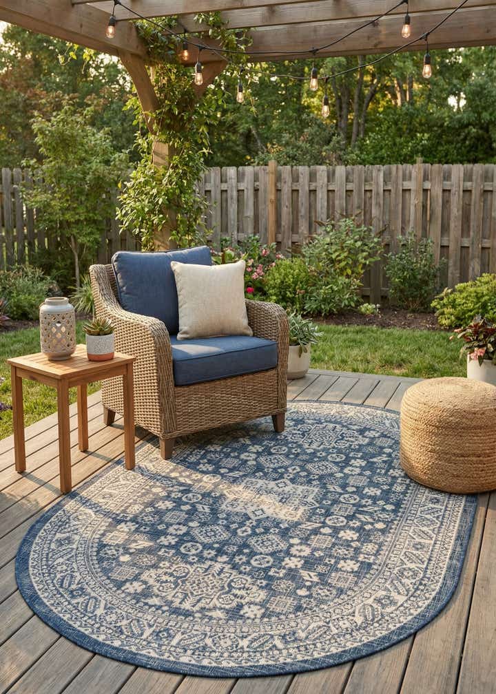 5' 3 x 8' Easy-Clean Aztec Indoor / Outdoor Oval Rug