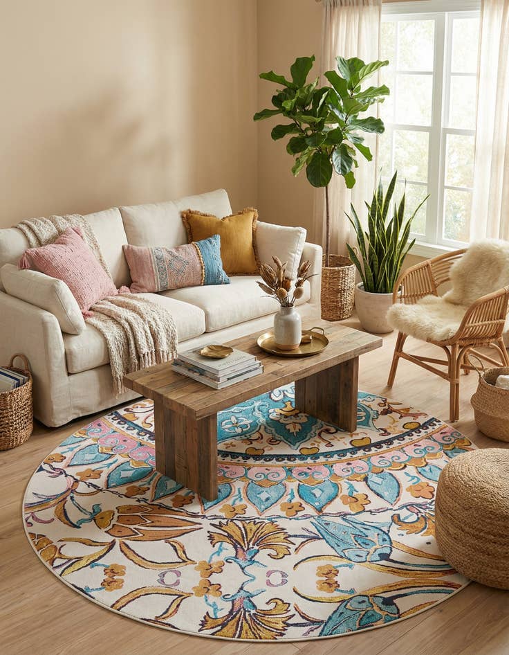 Detail image of 8' x 8' Easy-Clean Traditional Indoor / Outdoor Round Rug