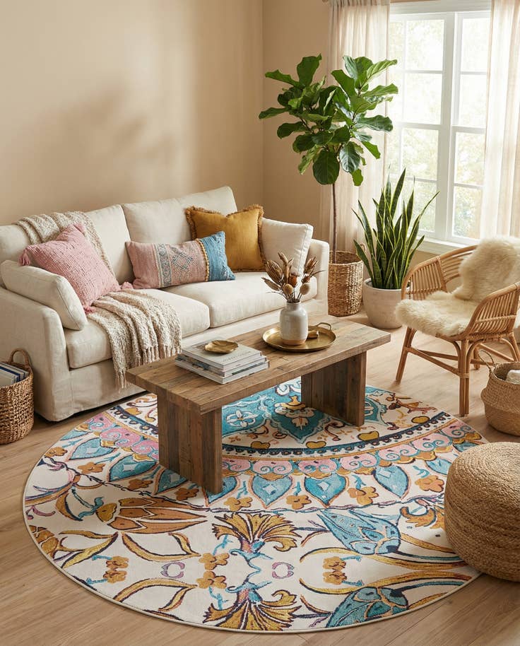 Detail image of 8' x 8' Easy-Clean Traditional Indoor / Outdoor Round Rug
