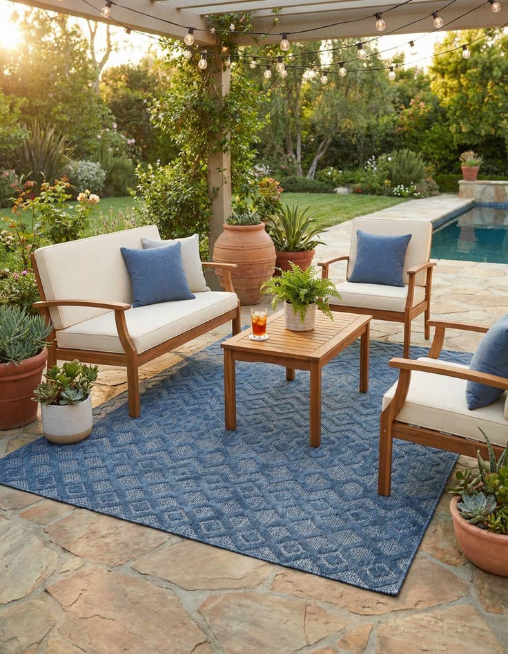 Detail image of  5' 3 x 8'  Washable Trellis Textured Indoor / Outdoor Rug