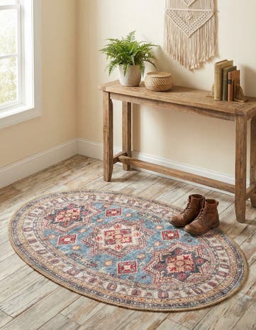 Light Blue Washable Timeless Oval Rug