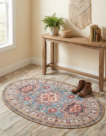 Light Blue Washable Timeless Oval Rug