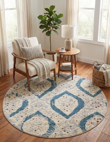 Cream Washable Casablanca Round Rug