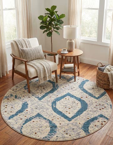Cream Washable Casablanca Round Rug
