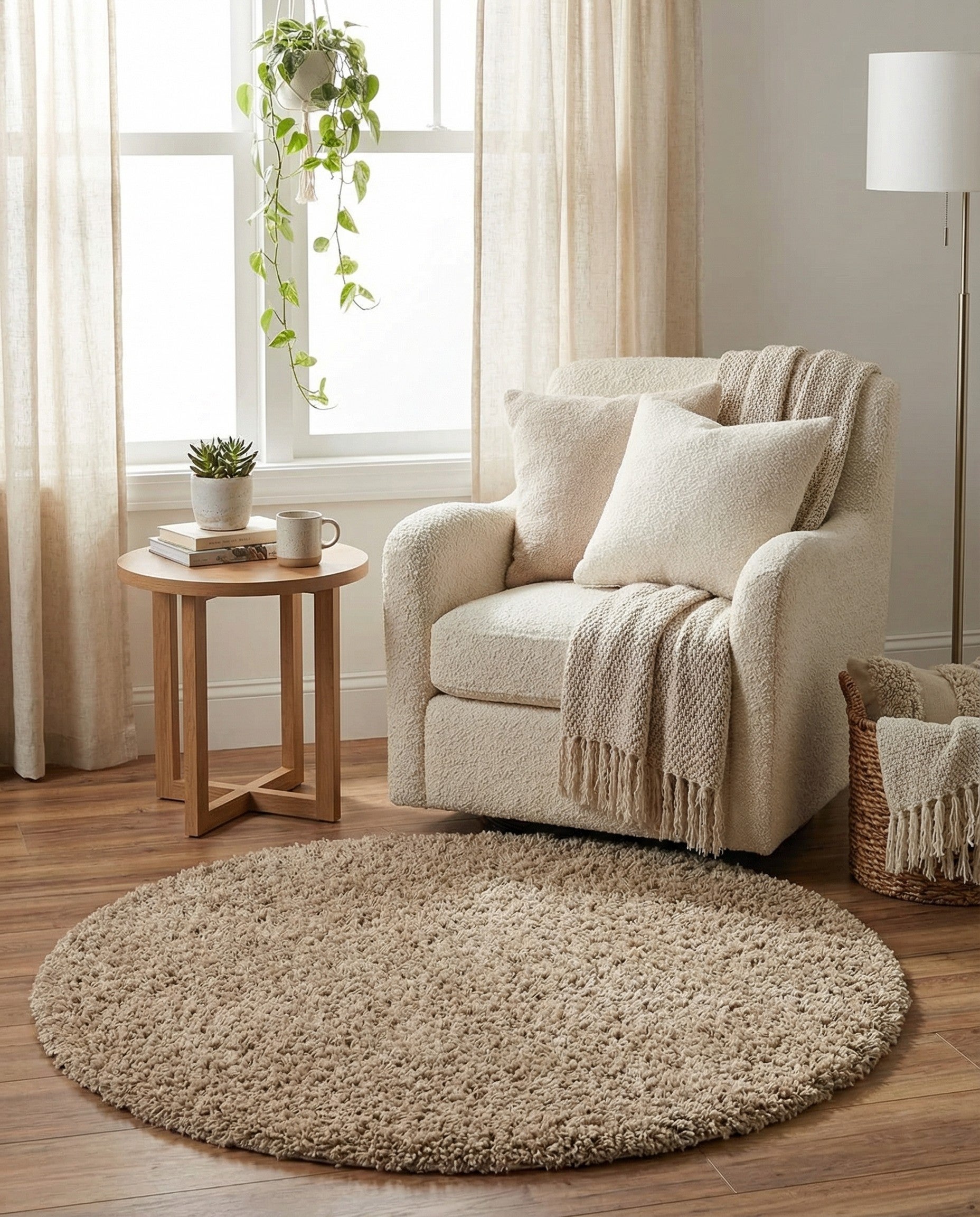  4' x 4' Solid Shag Round Rug