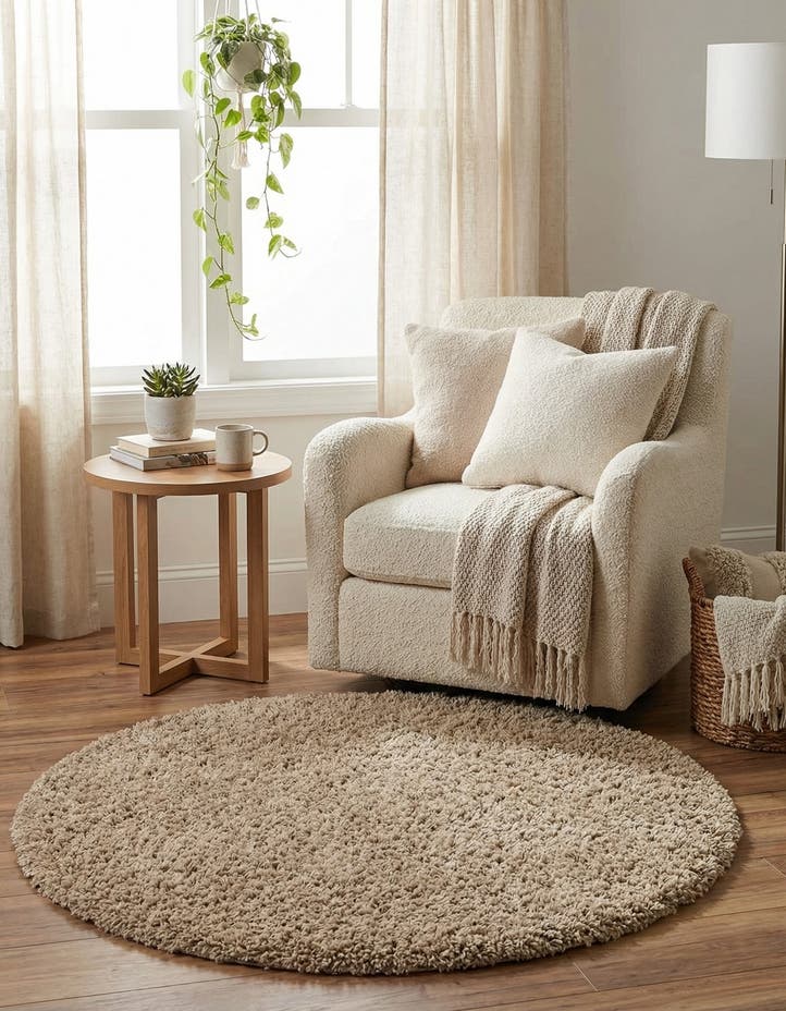4' x 4' Solid Shag Round Rug