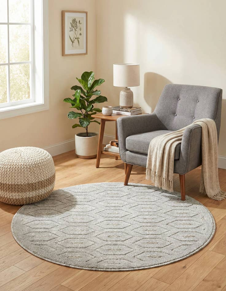 Detail image of 3' x 3'  Washable Trellis Textured Indoor / Outdoor Round Rug