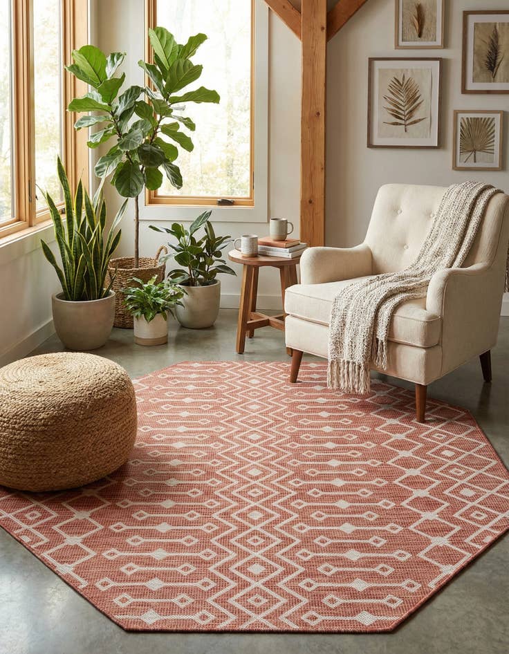Detail image of 7' 10 x 7' 10 Easy-Clean Trellis Indoor / Outdoor Octagon Rug