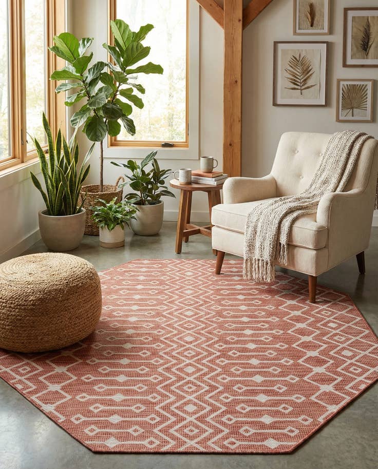 Detail image of 7' 10 x 7' 10 Easy-Clean Trellis Indoor / Outdoor Octagon Rug