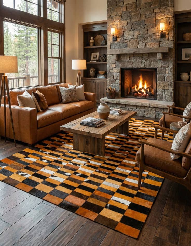 Detail image of  5' 1 x 7' 11 Cowhide - Patchwork Rug