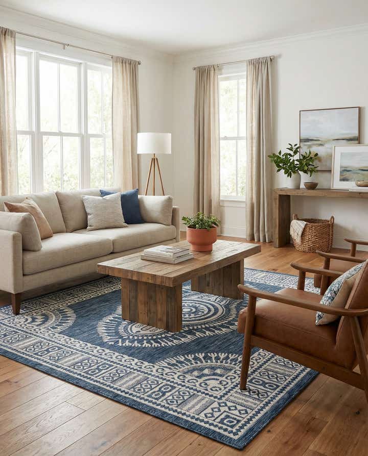 7' 10 x 7' 10 Easy-Clean Traditional Indoor / Outdoor Square Rug