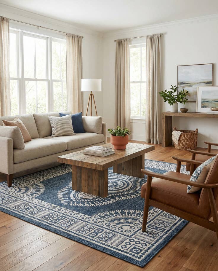 Detail image of 7' 10 x 7' 10 Easy-Clean Traditional Indoor / Outdoor Square Rug