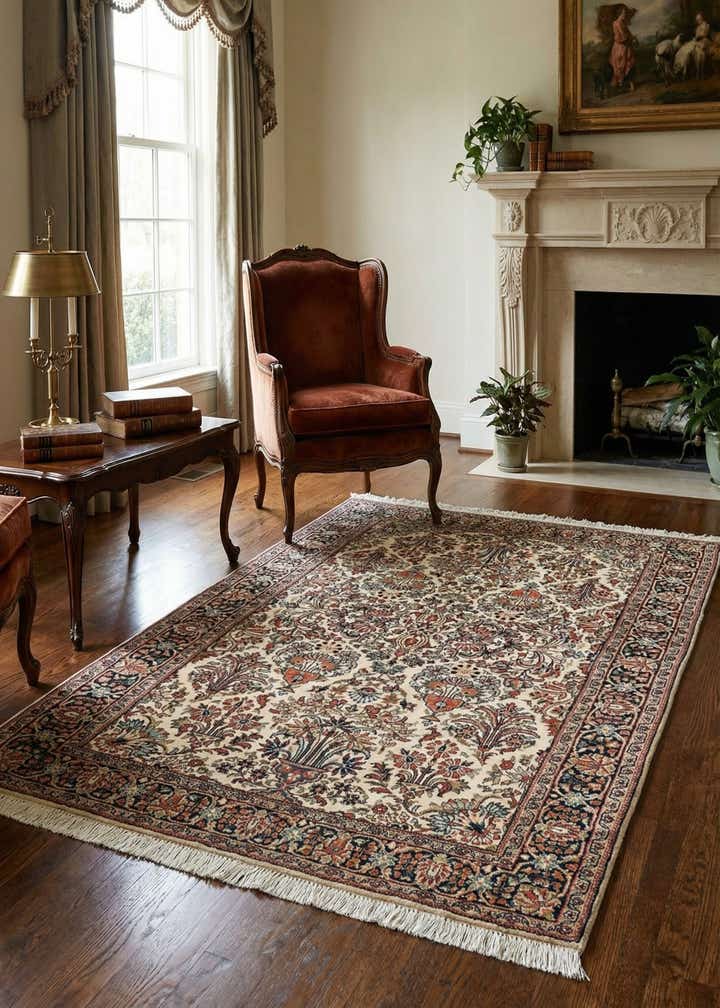4' 2 x 5' 10 Hand Knotted Sarough Wool Rug