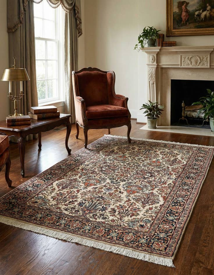 Detail image of 4' 2 x 5' 10 Hand Knotted Sarough Wool Rug