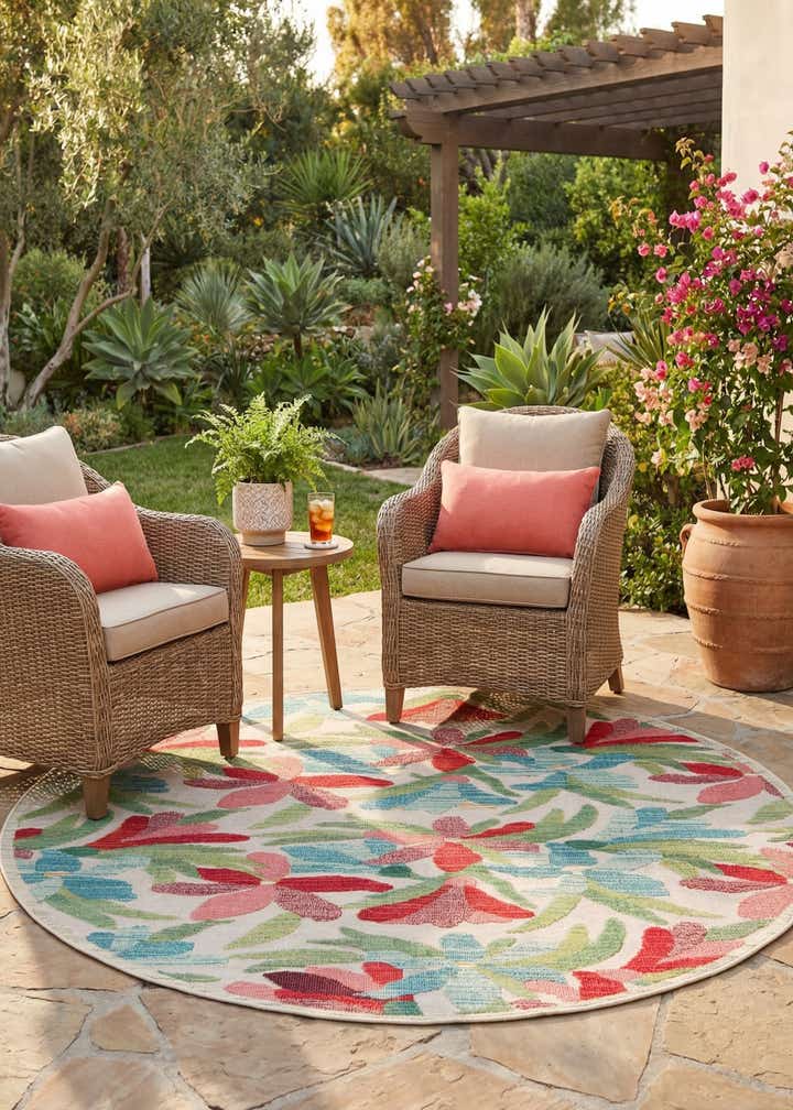 7' 10 x 7' 10 Easy-Clean Casablanca Indoor / Outdoor Round Rug