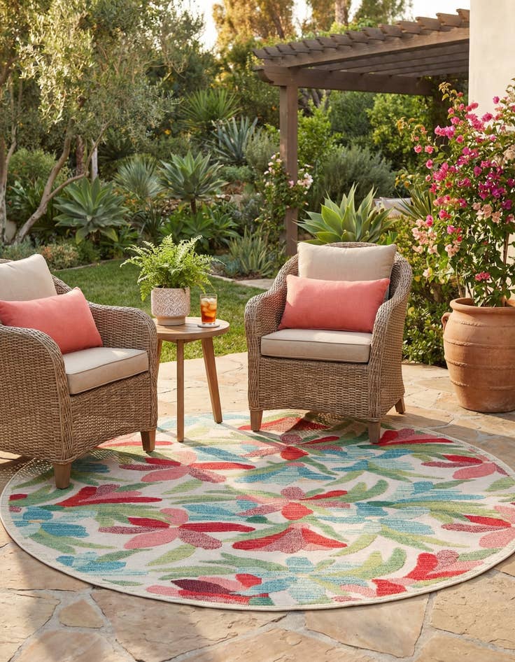 Detail image of 7' 10 x 7' 10 Easy-Clean Casablanca Indoor / Outdoor Round Rug