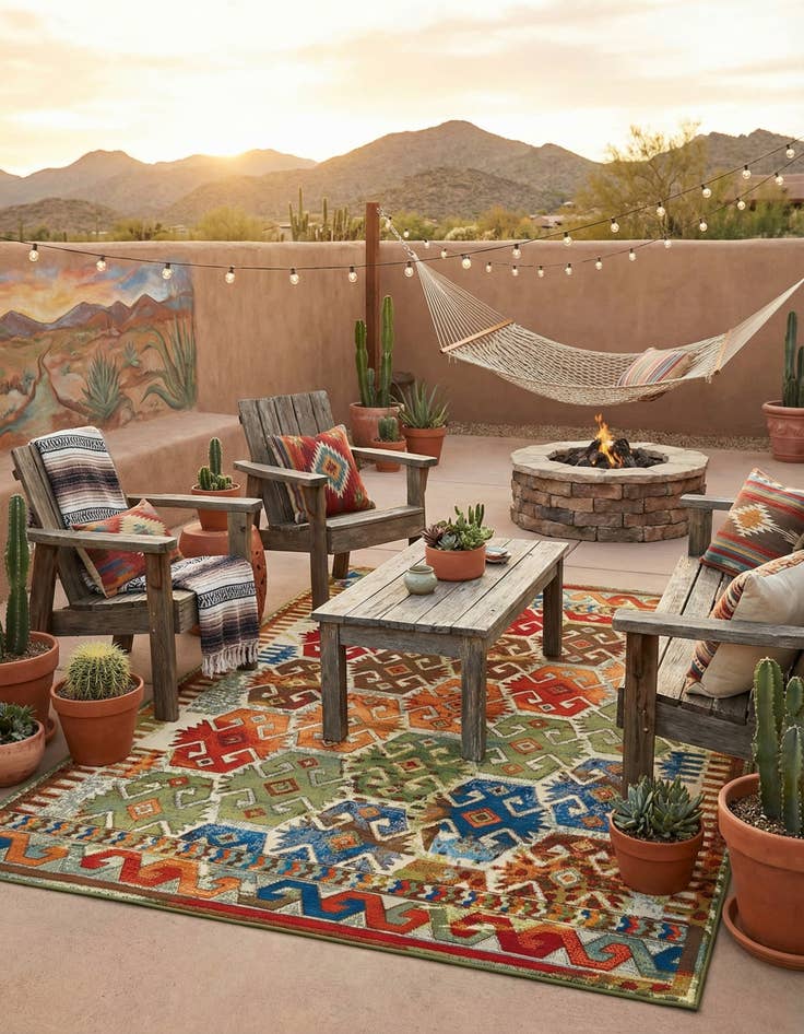 Detail image of 5' 3 x 8' Easy-Clean Southwestern Indoor / Outdoor Rug