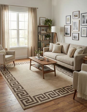 Beige and Brown Greek Key Rug