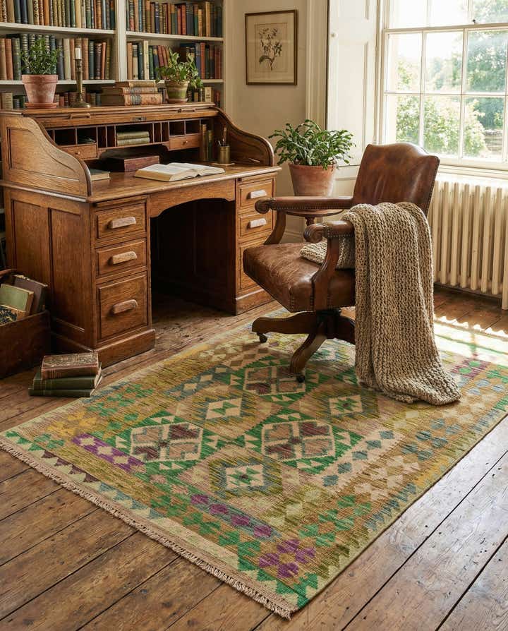 3' 9 x 5' 9 Hand Woven Kilim Maymana Wool Rug