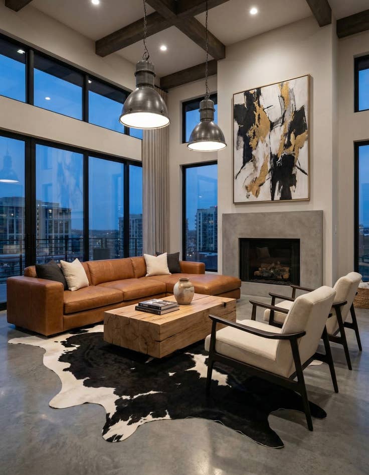 Detail image of 6' 2 x 6' 8 Cowhide Leather Square Rug