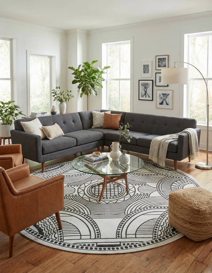 Detail image of 12' x 12'  Washable Traditional Indoor / Outdoor Round Rug